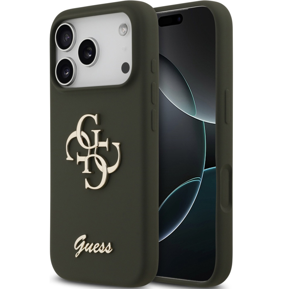 Etui Guess Hardcase Silicone Big 4G Script do iPhone 17 Pro Max, ciemnozielone